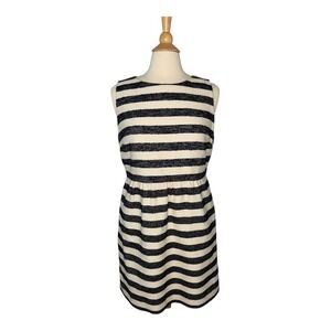 Crown & Ivy Striped Dress Sleeveless Petite Navy‎ White Tweed Women Size 14P New